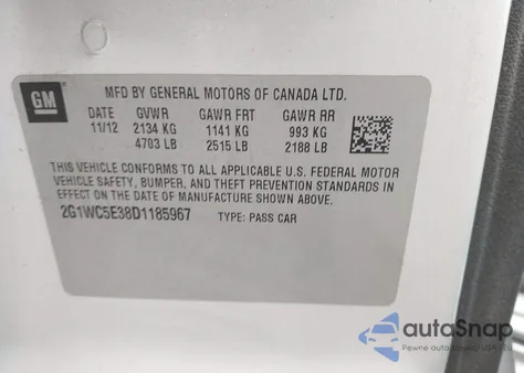 2013 Chevrolet Impala Ltz from USA, damaged, VIN 2G1WC5E38D1185967